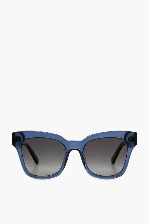 Chimi blue rectangular sunglasses with black temples and gradient dark lenses, crafted from acetate for stylish UV protection.