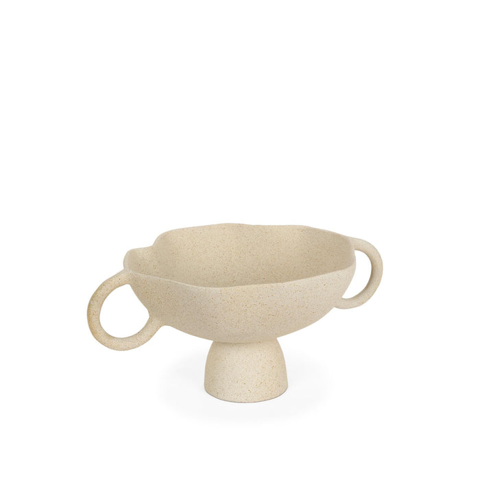 11" Beige Cast Aluminum Round Pedestal Centerpiece Bowl With Handles