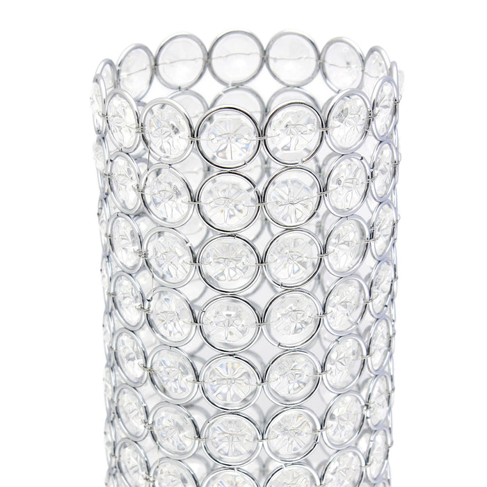11" Clear And Silver Crystal And Metal Cylinder Table Vase With Faux Crystals