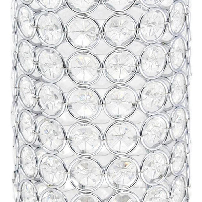 11" Clear And Silver Crystal And Metal Cylinder Table Vase With Faux Crystals