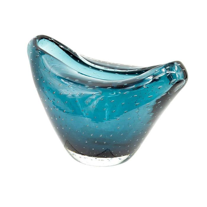 11" Turquoise Glass Wavy Edge Oval Centerpiece Bowl