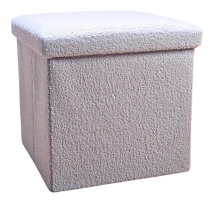 12" Gray Boucle Cube Ottoman With Storage