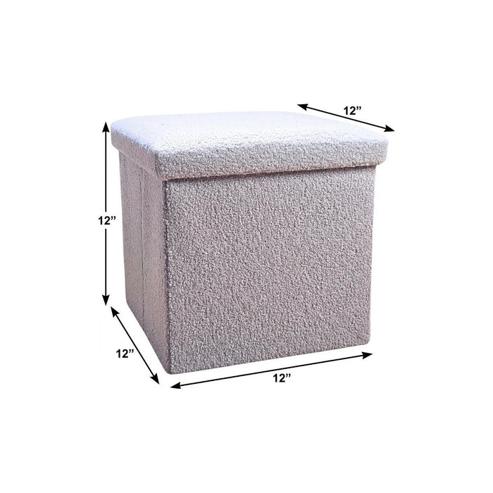 12" Gray Boucle Cube Ottoman With Storage