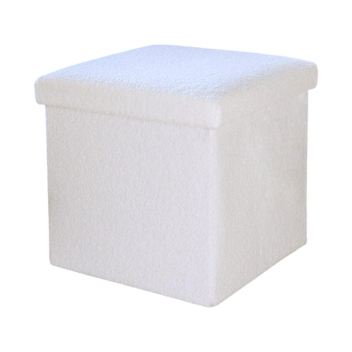 12" White Boucle Cube Ottoman With Storage