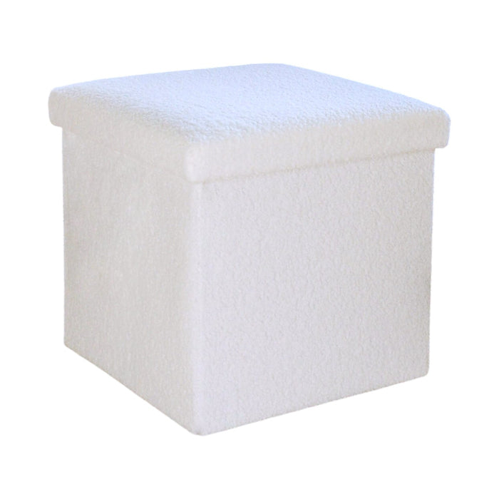 12" White Boucle Cube Ottoman With Storage