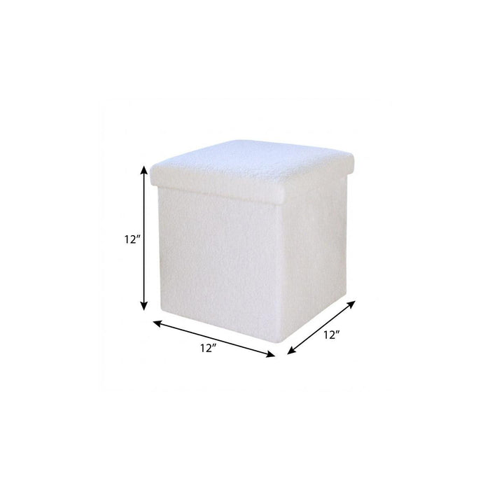 12" White Boucle Cube Ottoman With Storage