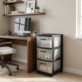 13" Black And Clear Heavy Duty Plastic Three Drawer Rolling Storage Cabinet