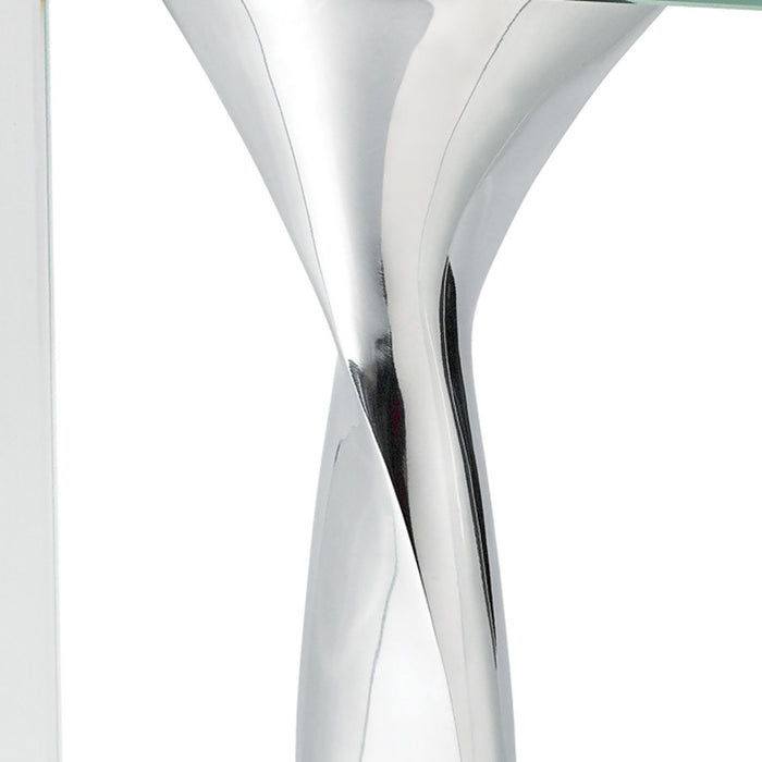 14" Clear Cylinder Aluminum And Crystal Glass Table Vase