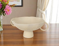 16" Beige Cast Aluminum Round Pedestal Centerpiece Bowl With Handles