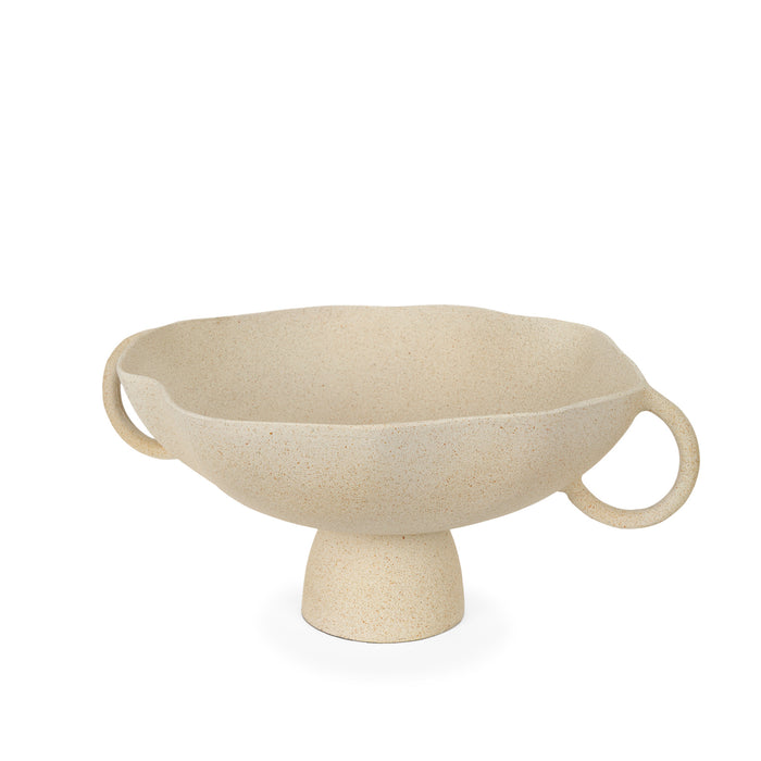 16" Beige Cast Aluminum Round Pedestal Centerpiece Bowl With Handles