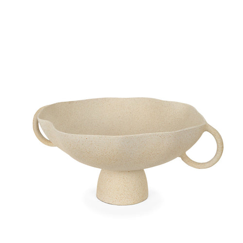 16" Beige Cast Aluminum Round Pedestal Centerpiece Bowl With Handles