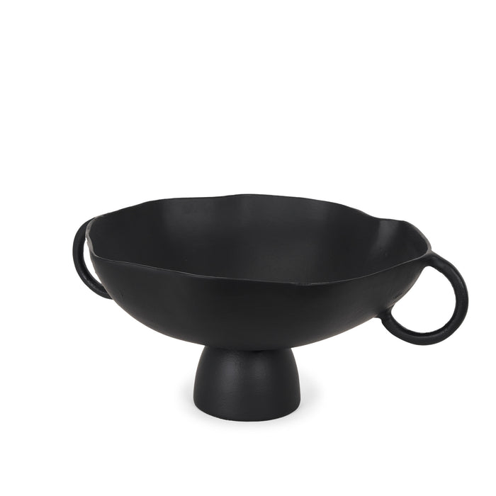 16" Black Metal Wavy Edge Round Pedestal Centerpiece Bowl With Handles