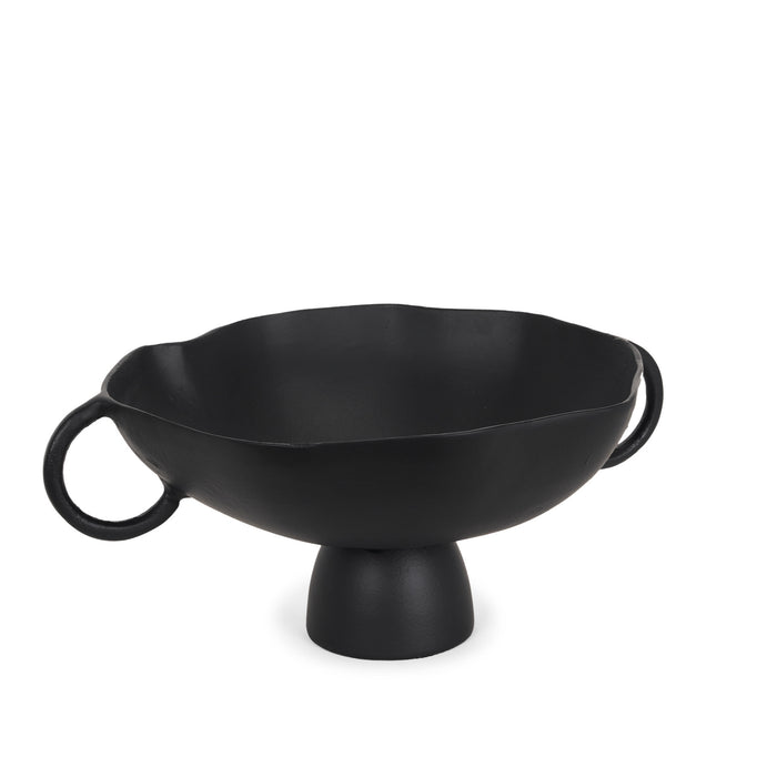 16" Black Metal Wavy Edge Round Pedestal Centerpiece Bowl With Handles