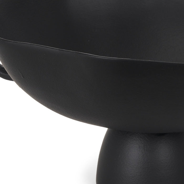 16" Black Metal Wavy Edge Round Pedestal Centerpiece Bowl With Handles