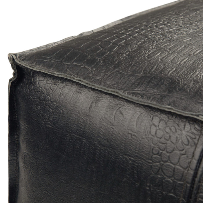 18" Black Genuine Leather Pouf Ottoman