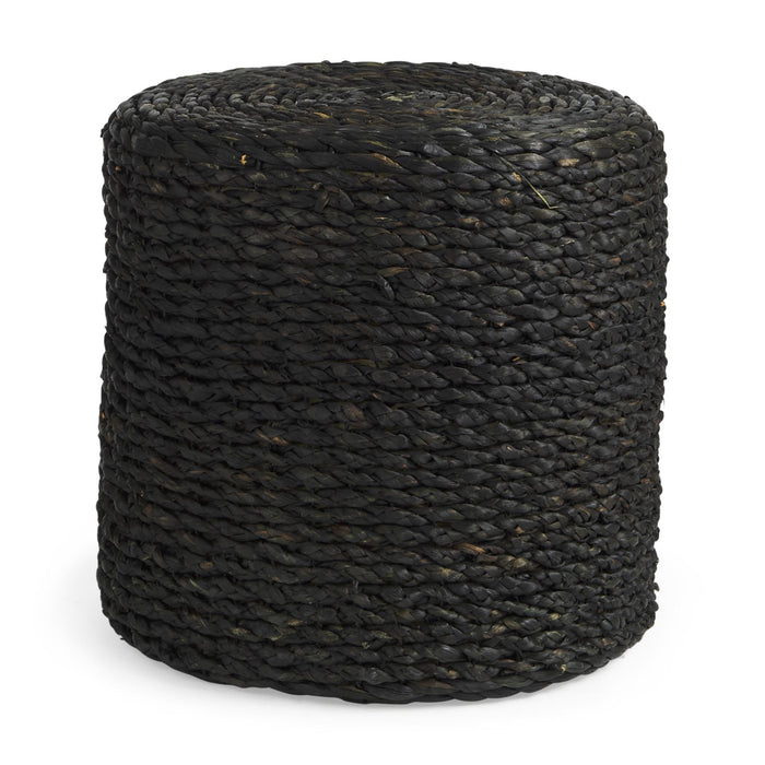 18" Black Jute Round Pouf Ottoman