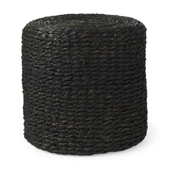 18" Black Jute Round Pouf Ottoman