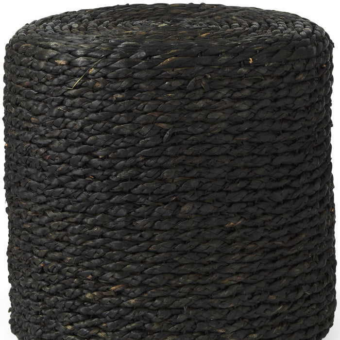 18" Black Jute Round Pouf Ottoman