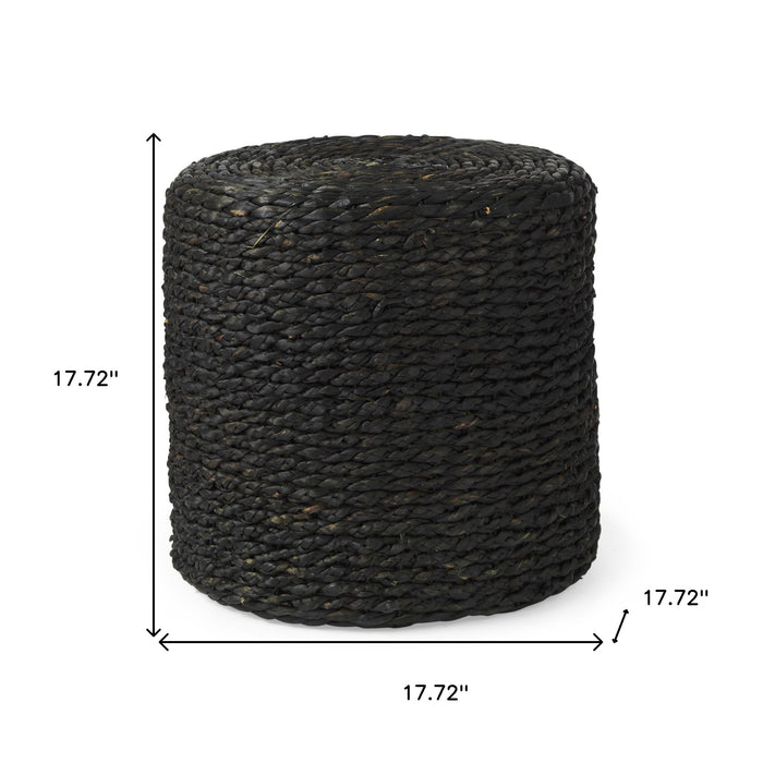 18" Black Jute Round Pouf Ottoman