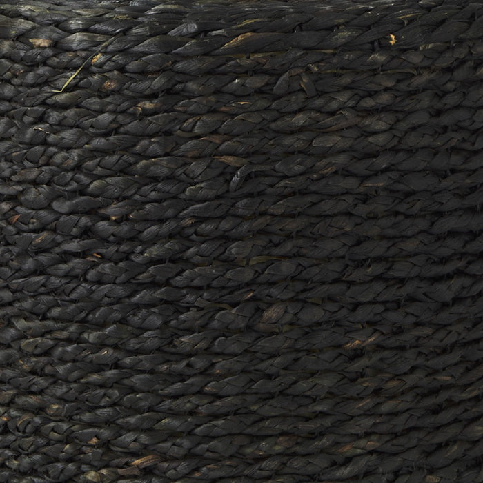 18" Black Jute Round Pouf Ottoman