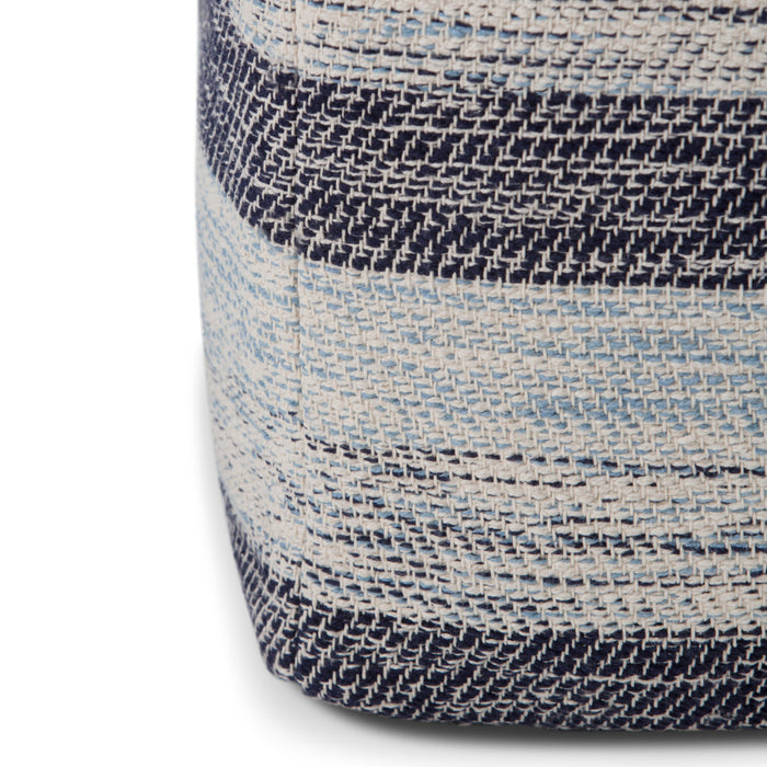 18" Blue Cotton Striped Pouf Ottoman