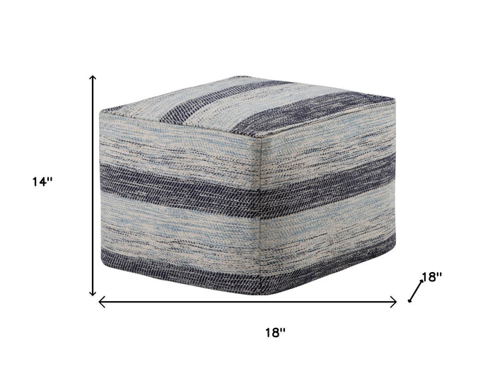 18" Blue Cotton Striped Pouf Ottoman