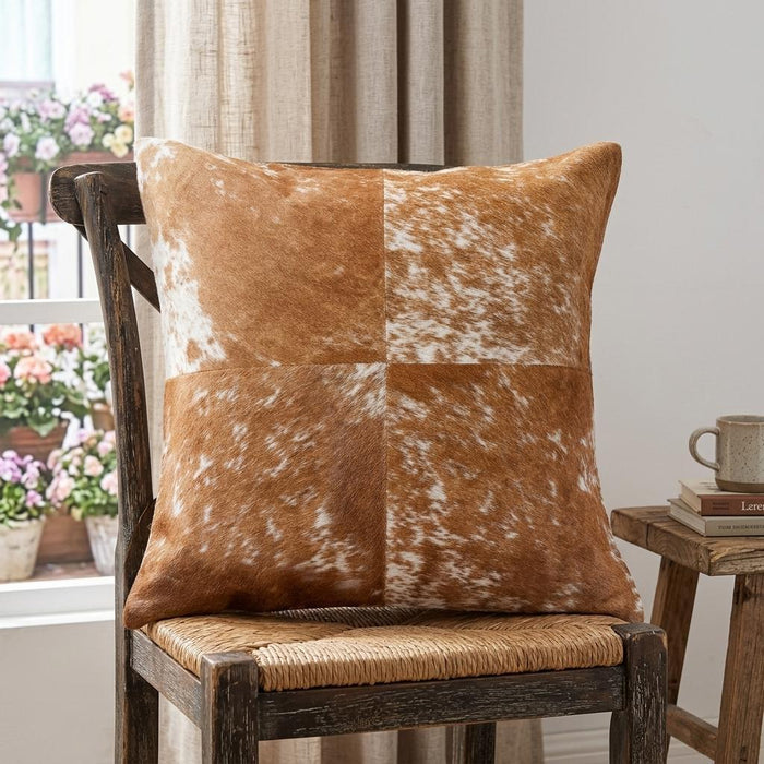 18" Brown and White Cowhide Throw Pillow