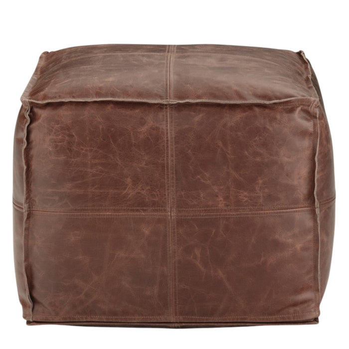 18" Brown Genuine Leather Pouf Ottoman
