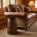 18" Dark Brown Distressed Solid Wood Round Drum End Table
