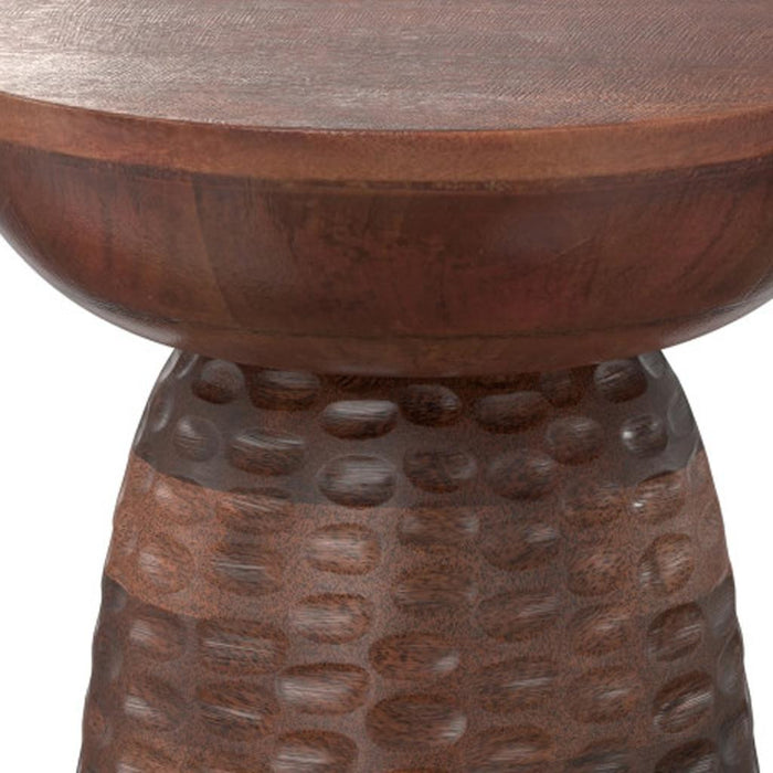 18" Dark Brown Distressed Solid Wood Round Drum End Table