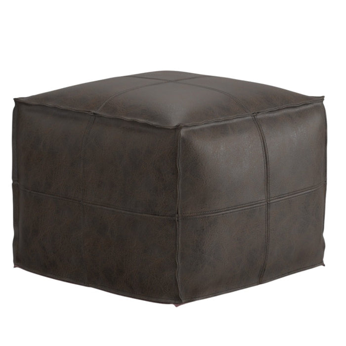 18" Dark Brown Genuine Leather Pouf Ottoman
