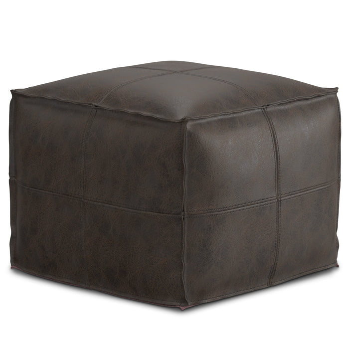 18" Dark Brown Genuine Leather Pouf Ottoman