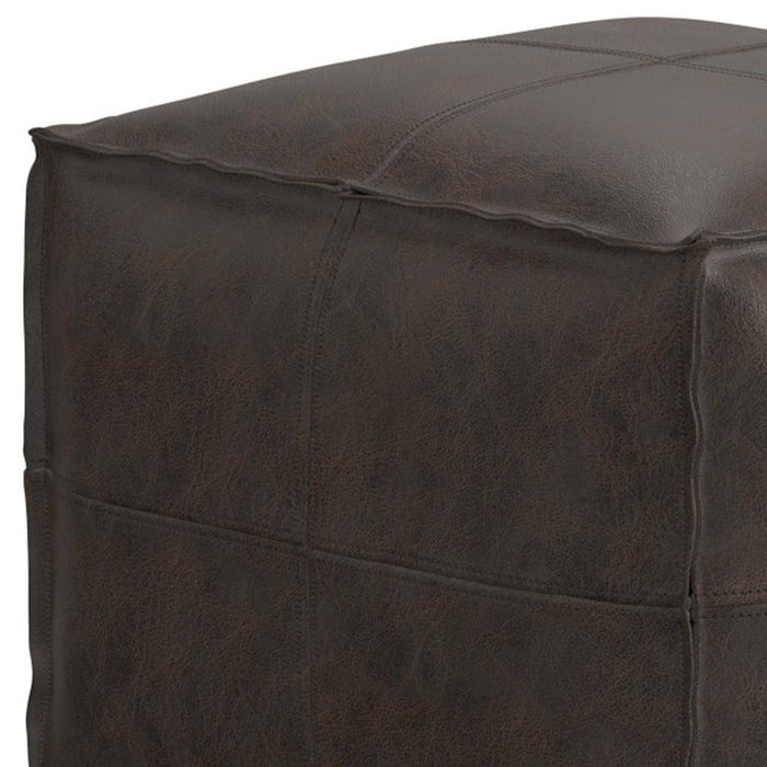 18" Dark Brown Genuine Leather Pouf Ottoman