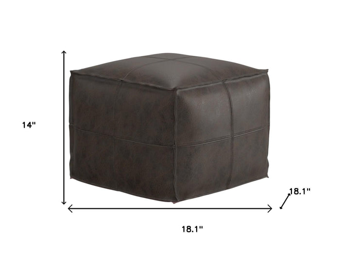 18" Dark Brown Genuine Leather Pouf Ottoman