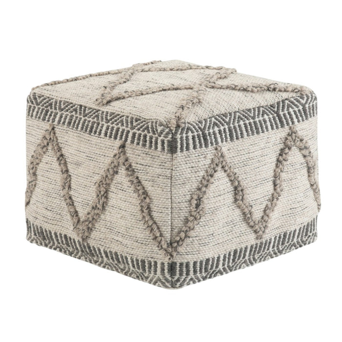 18" Gray and Tan Cotton and Wool Geometric Pouf Ottoman