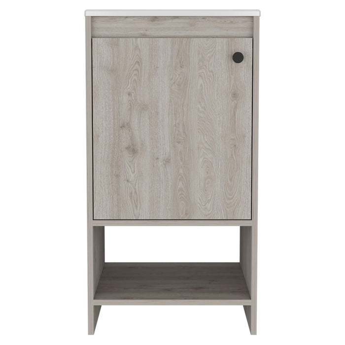 18" Light Gray Wood Freestanding Single Door Bathroom Vanity With White Sink