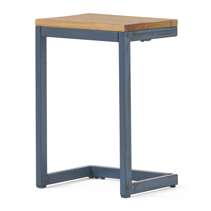 19" Brown and Black Distressed Wood and Iron End Table