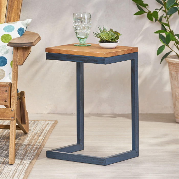 19" Brown and Black Distressed Wood and Iron End Table