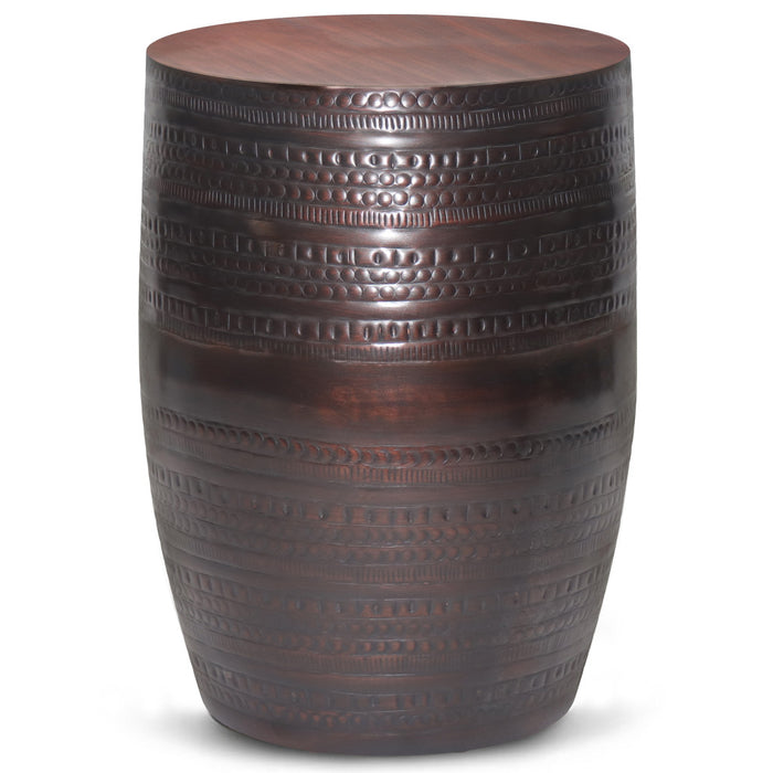 20" Bronze Bronze Iron Round Drum End Table