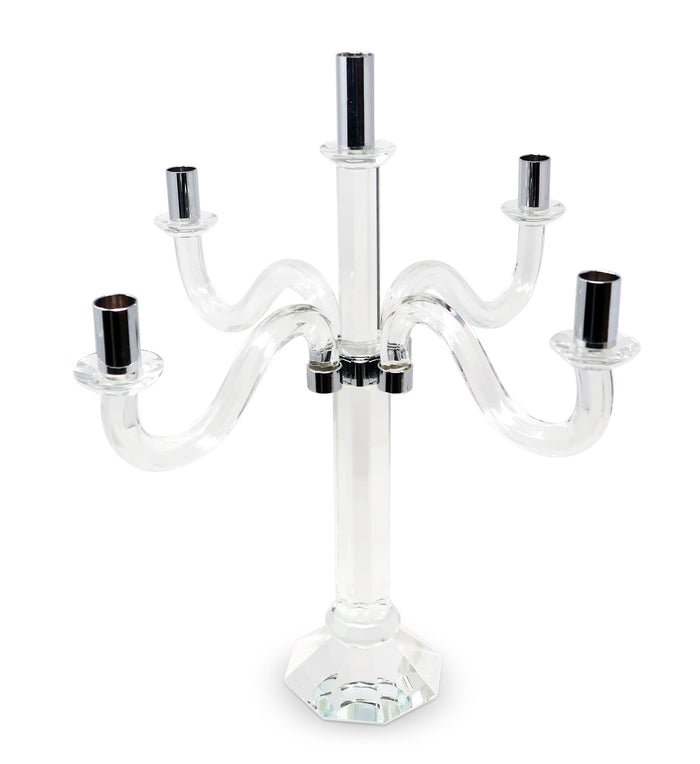 20" Clear And Silver Crystal Tabletop Candelabra Candle Holder
