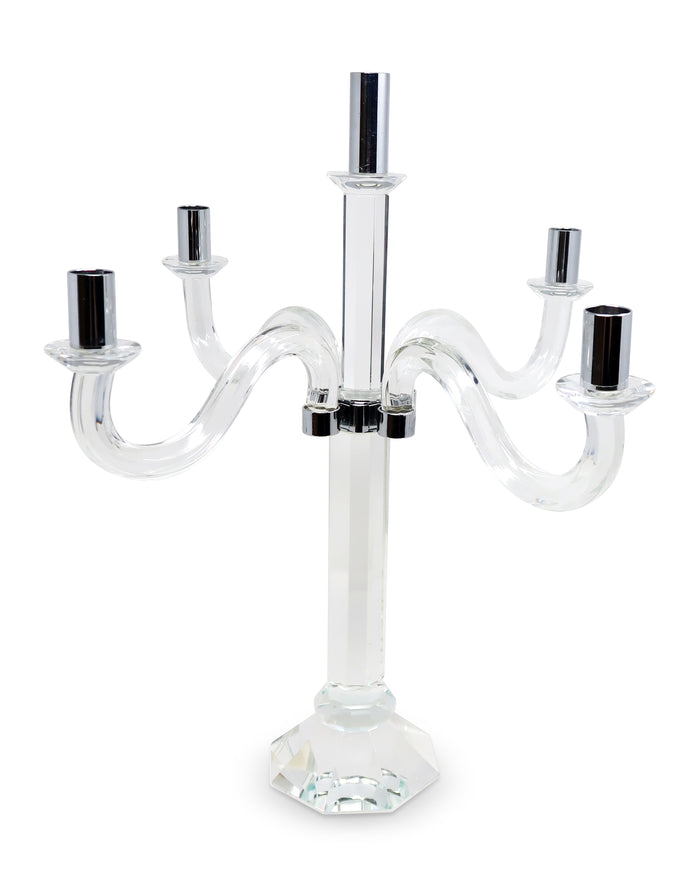 20" Clear And Silver Crystal Tabletop Candelabra Candle Holder