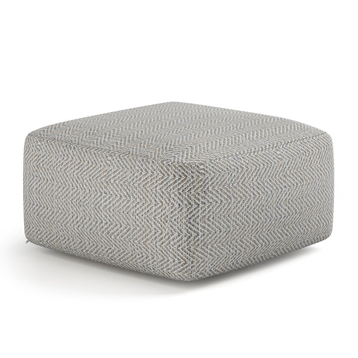 20" Gray and White Cotton Chevron Pouf Ottoman