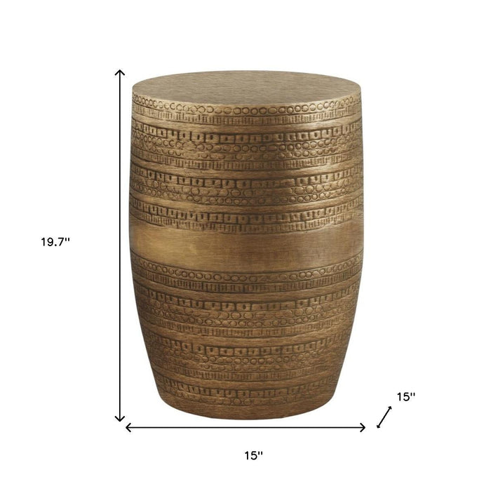 20" Textured Antiqued Gold Distressed Iron Round Drum End Table