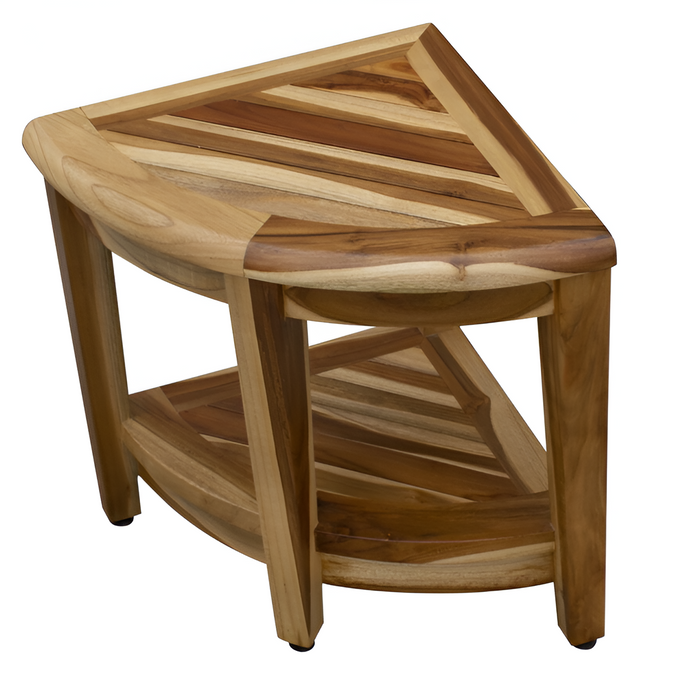 22" Natural Teak Corner Shower Bench With Shelf