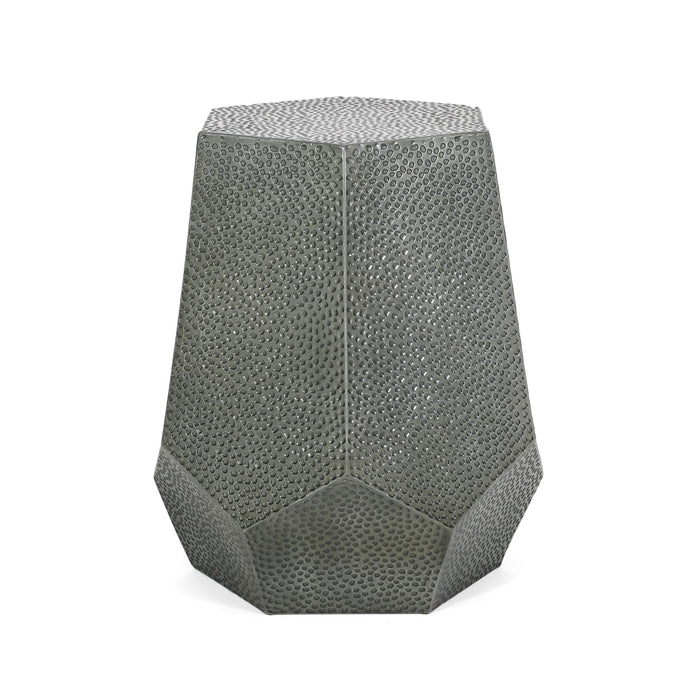 23" Silver Hammered Iron Hexagonal Pedestal End Table