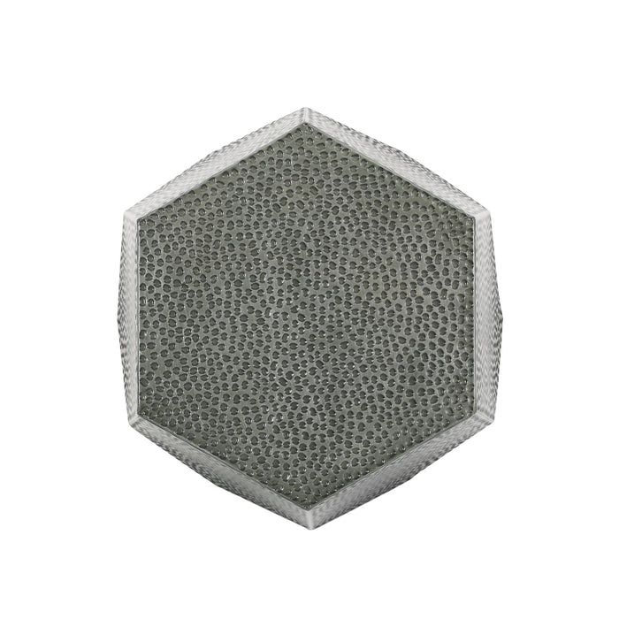 23" Silver Hammered Iron Hexagonal Pedestal End Table