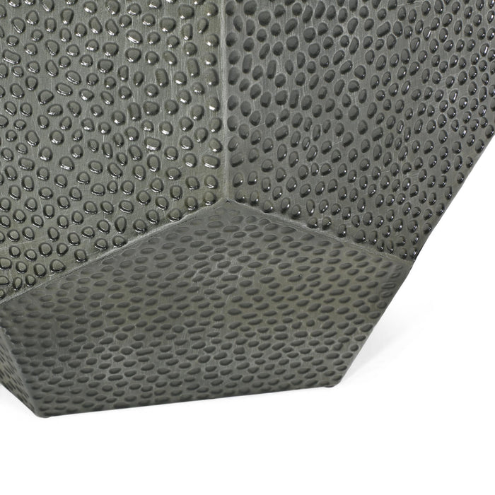 23" Silver Hammered Iron Hexagonal Pedestal End Table