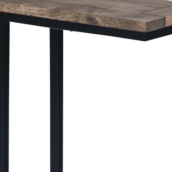 24" Brown and Black Solid Wood and Iron End Table