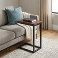 24" Dark Brown and Black Solid Wood and Iron End Table