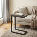 24" Walnut and Black Solid Wood and Iron End Table